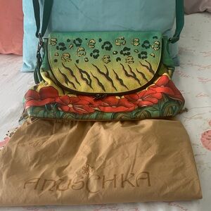 Anuschka Vibrant Green and Red Crossbody Bag with Dust Bag